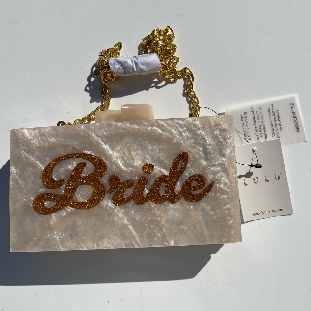 LULU NYC ‘BRIDE’ Handcrafted Crossbody White with Gold with Golden Straps
